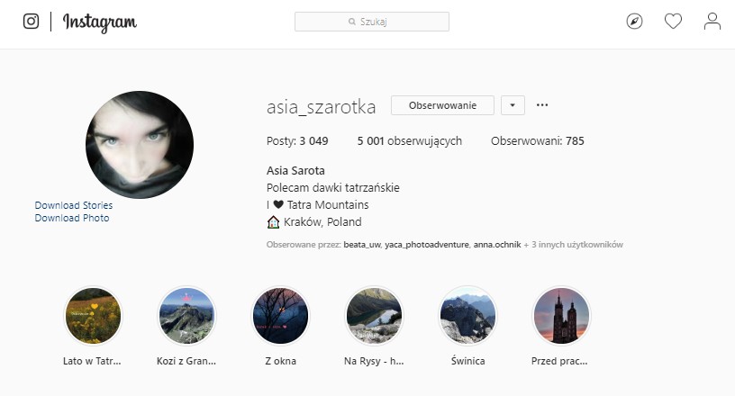 screen profilu Asi na Instagramie