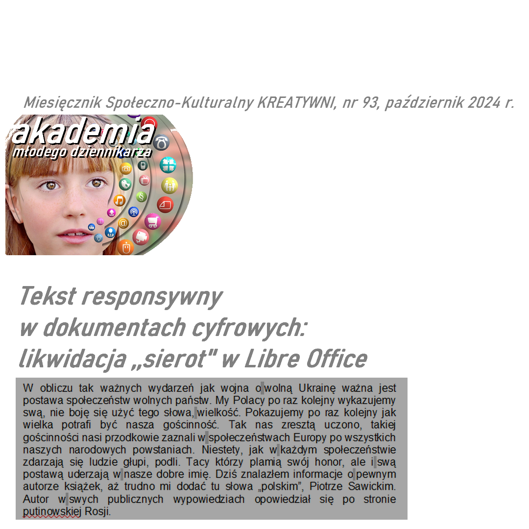 Tekst responsywny w dokumentach cyfrowych: likwidacja ,,sierot'' w Libre Office