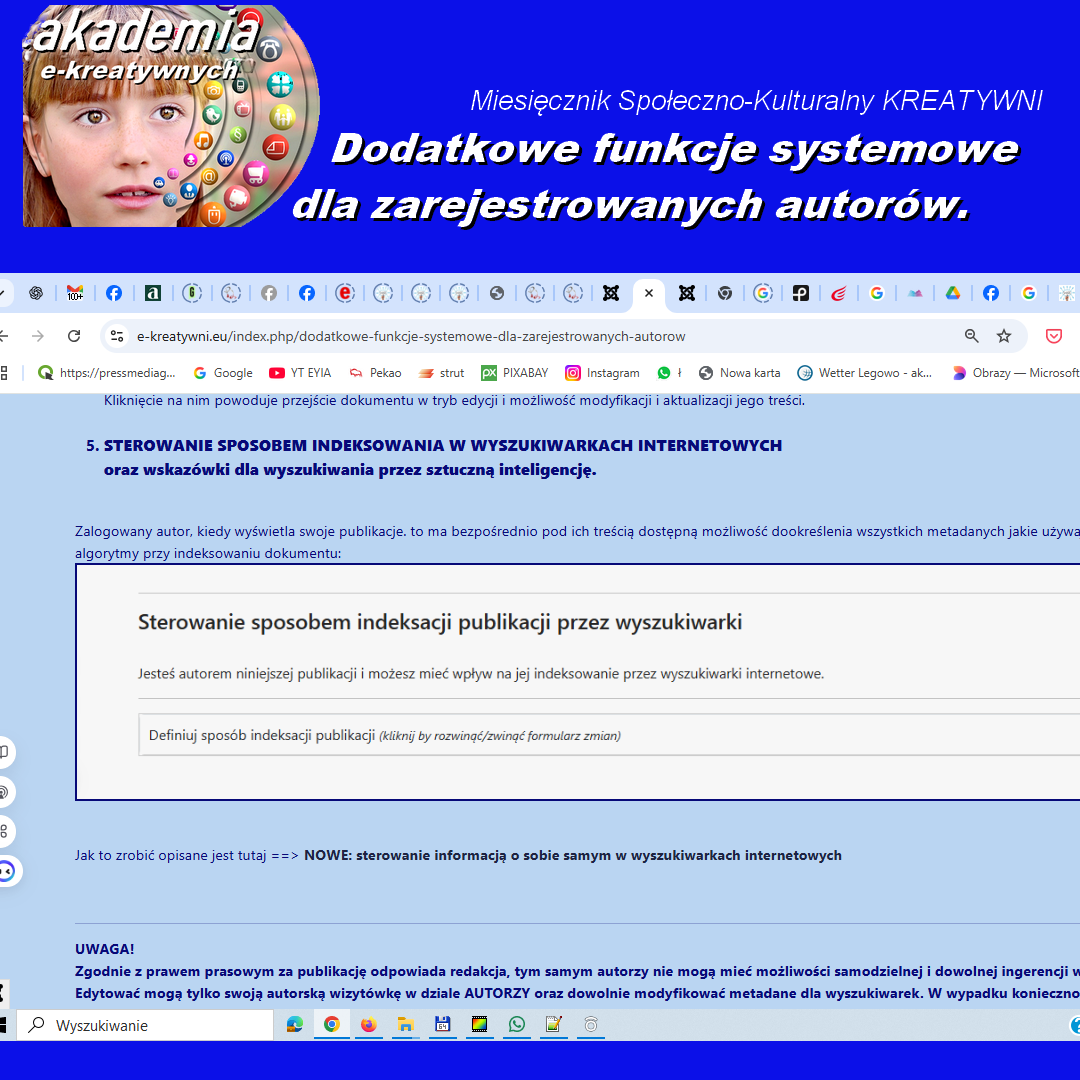 Dodatkowe funkcje systemowe dla zarejestrowanych autorów.